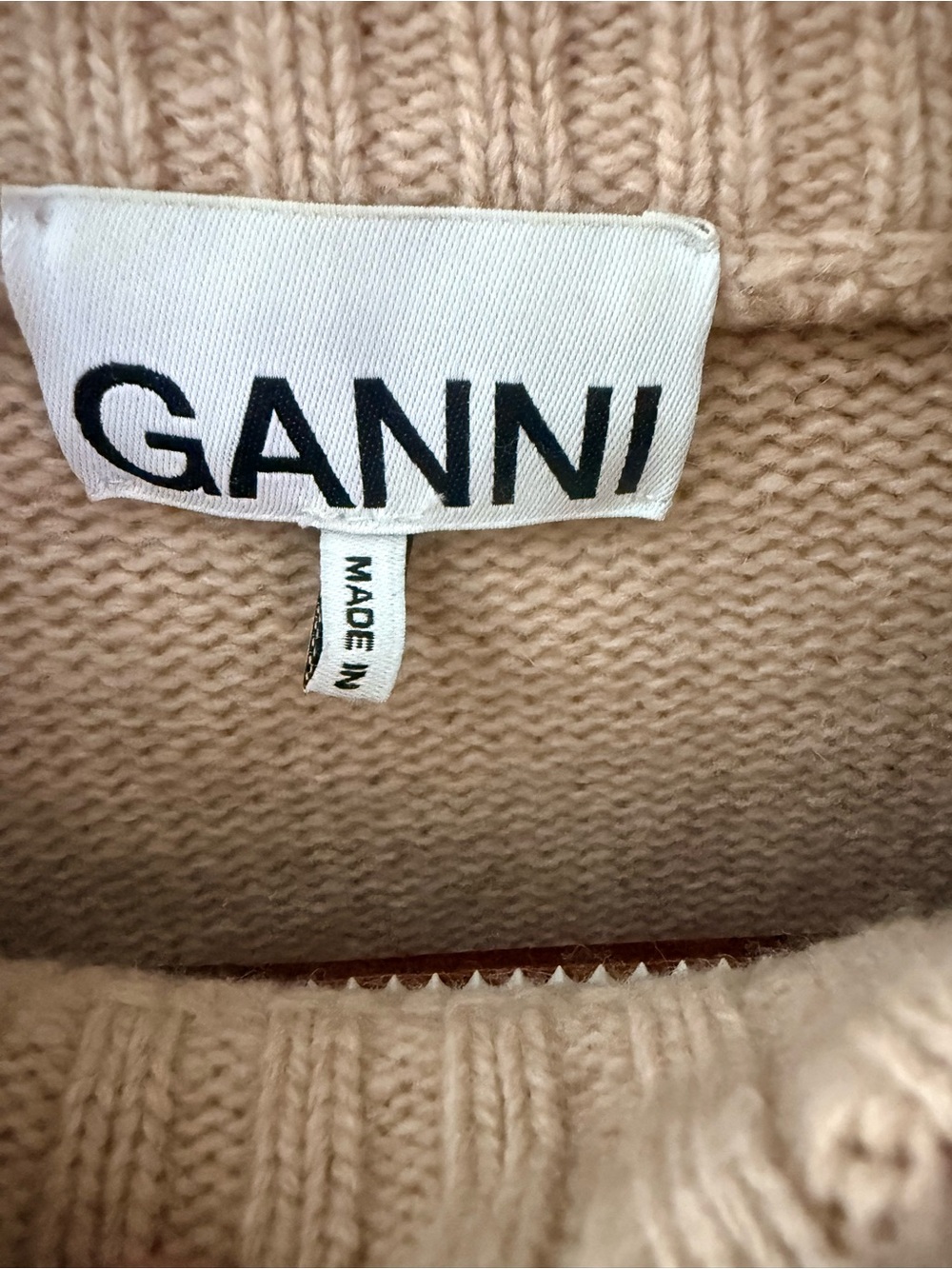 GANNI World Logo Wool Blend Crewneck Sweater Beige Purple Size L - Picture 3 of 7